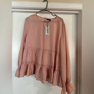 Plus Woven Ruffle Long Sleeve Smock Top BLUSH